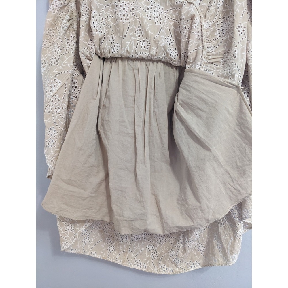 Chicos Tan Beige Cotton Eyelet Lace Tiered Midi Dress Womens Size 1 US 8 Boho - Picture 5 of 16